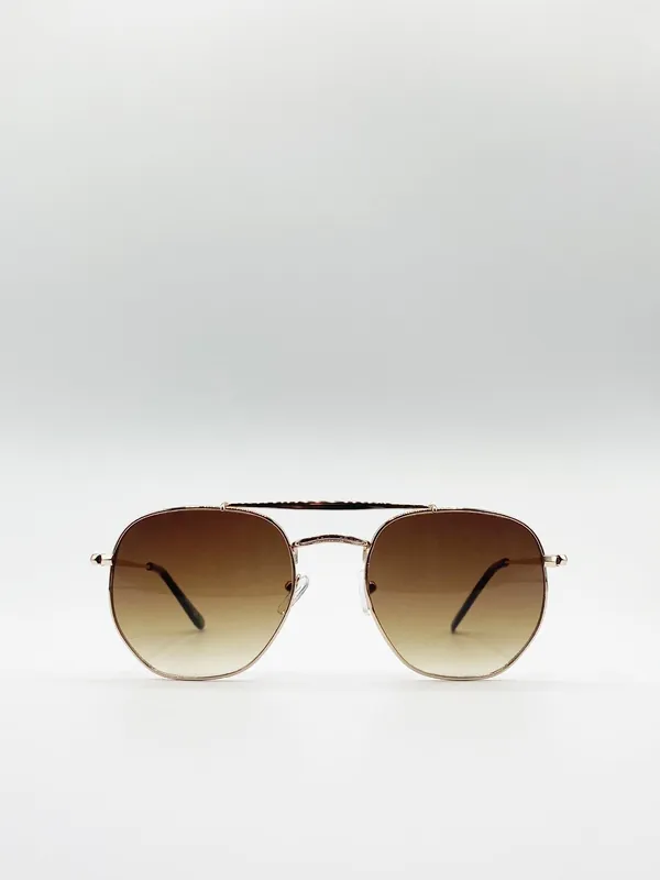 Double Bridge Metal Sunglasses With Gradient Lenses - SVNX