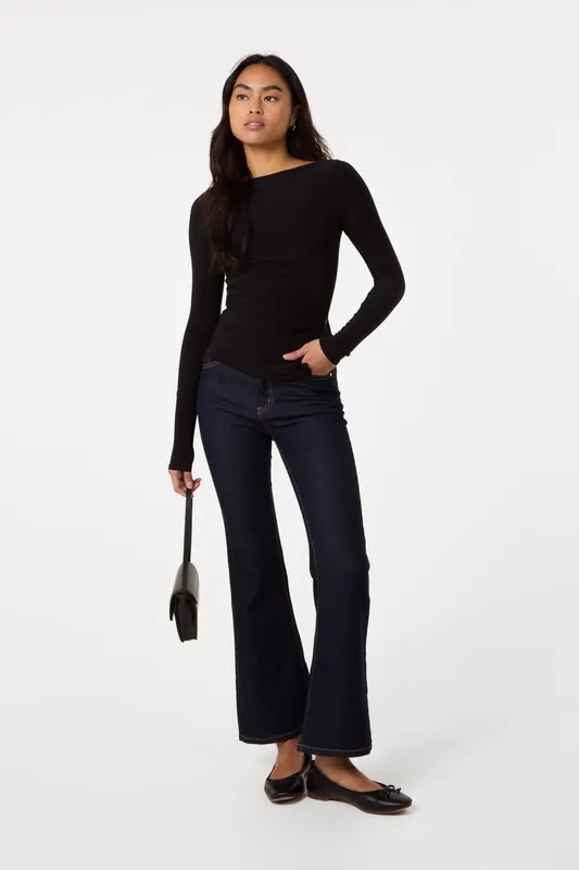 Black Long Sleeve Asymmetric Top - Pink Vanilla