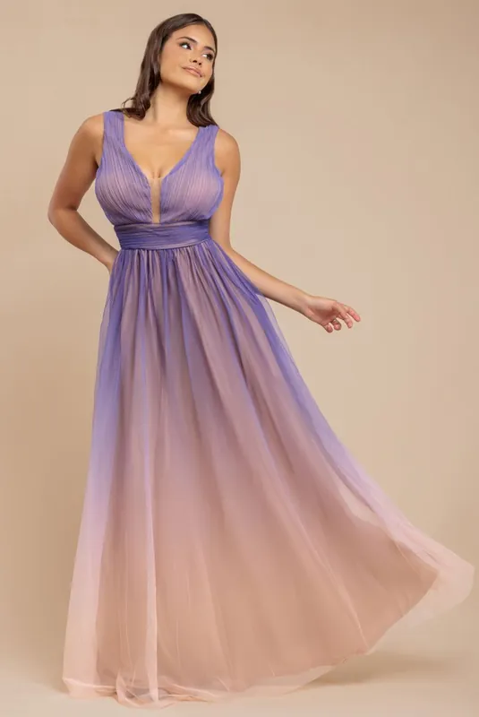 Sleeveless Ombre Pleated A Line Maxi Dress - Goddiva