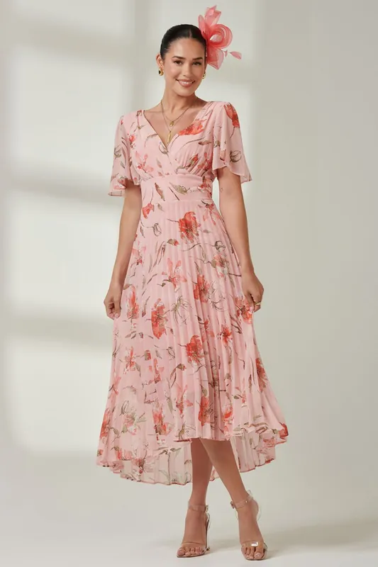 Pleated Dip Hem Chiffon Maxi Dress - Jolie Moi