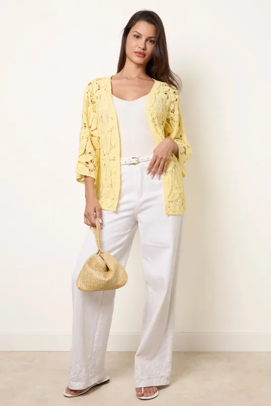 Lemon Crochet Tie Front Cardigan - Blue Vanilla