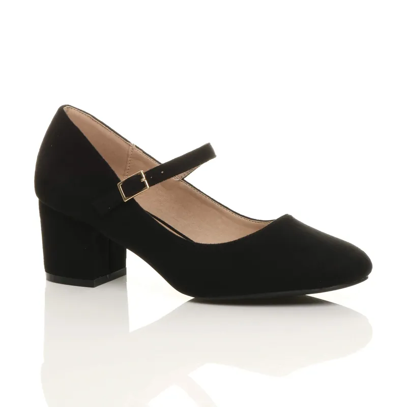 Mid Block Heel Mary Jane Court Shoes - AJVANI