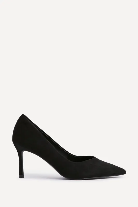 Classic Black Faux Suede Court Heels - Linzi