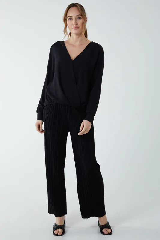 Crossover Woven Plain Blouse - Blue Vanilla