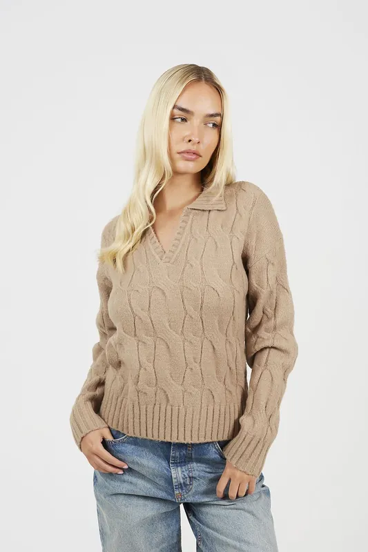 Collared Cable Knit Jumper - Brave Soul