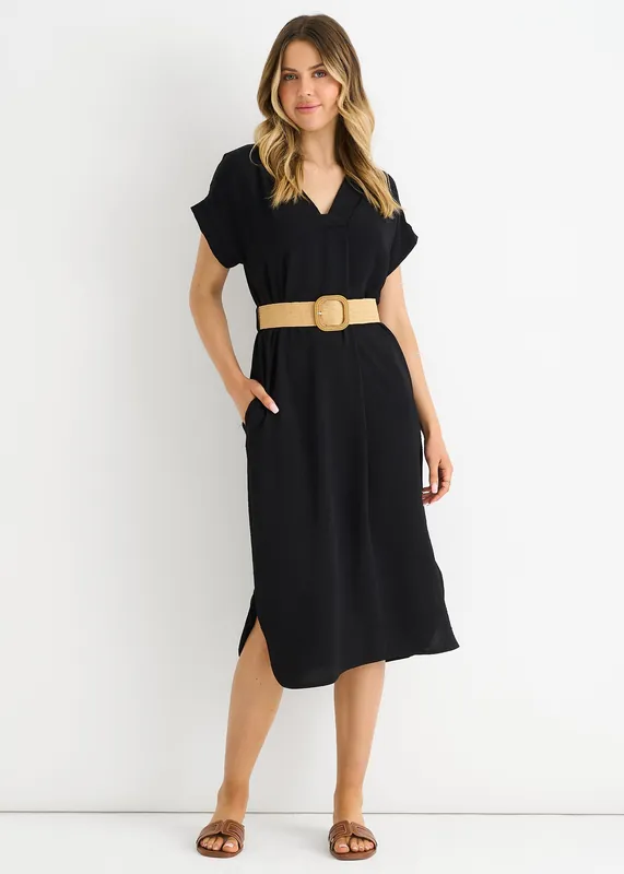 Black Air Flow Belted Oversized Dress - Gini London
