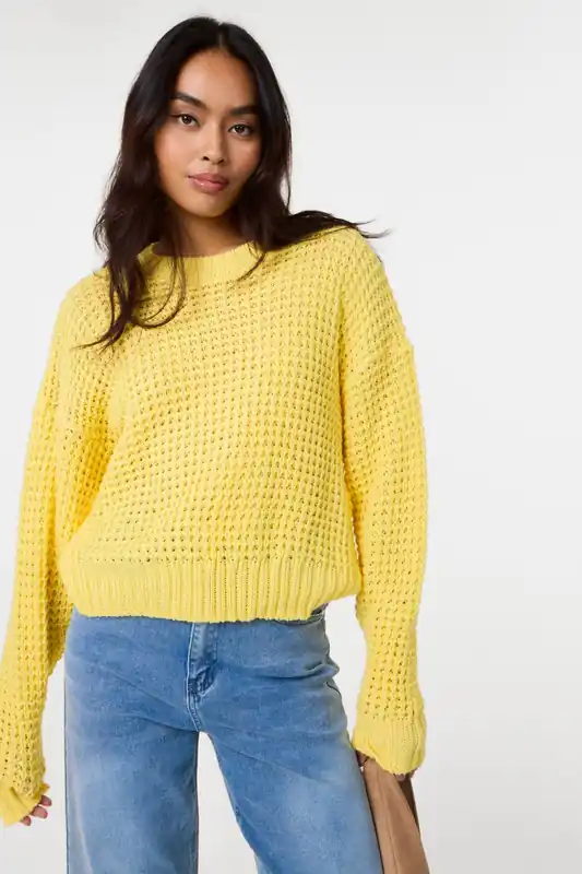 Lemon Waffle Knit Crop Jumper - Pink Vanilla