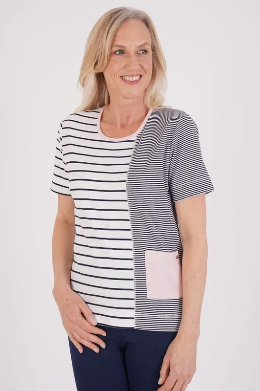 Offset Stripe And Patch Pocket Top - Tigi