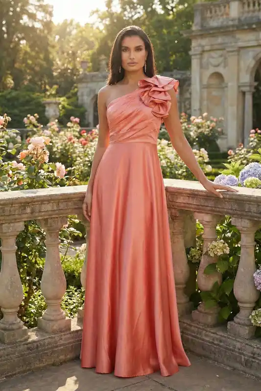 One Shoulder Ruffle Detail Maxi Dress - Femme Luxe