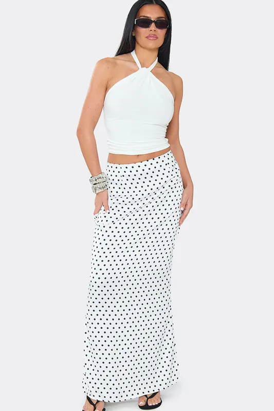 Polka Dot Mid Rise Maxi Skirt - EGO