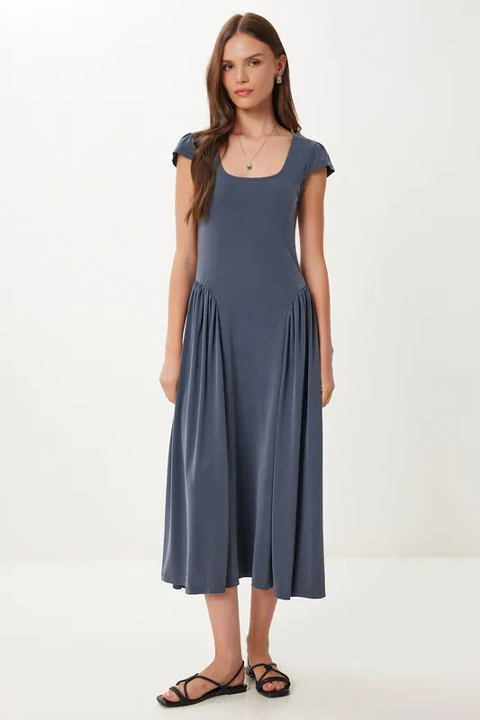 U Collar Paneled Midi Dress - Happiness Istanbul