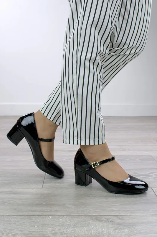 Mid Block Heel Mary Jane Comfort Court Shoes - AJVANI