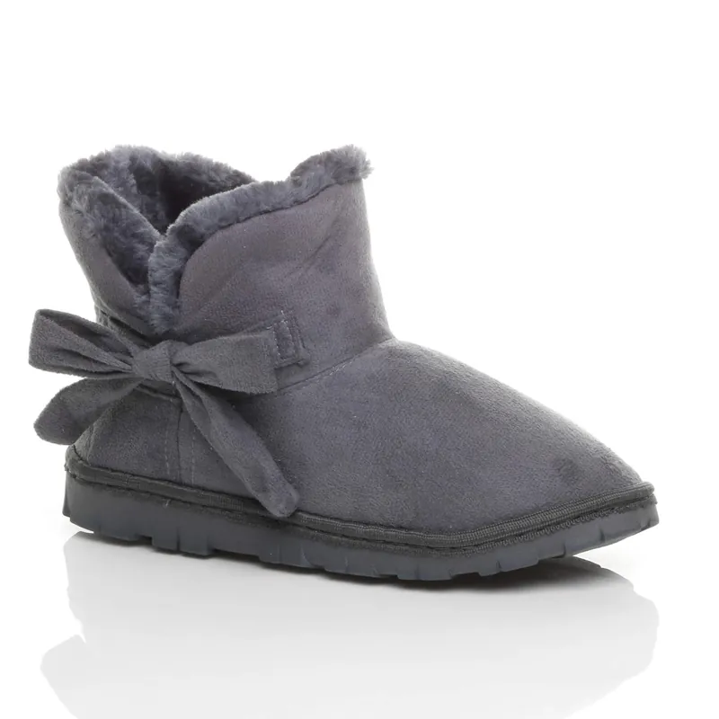 Flat Heel Faux Fur Lined Ankle Boots Faux Suede Slippers - AJVANI
