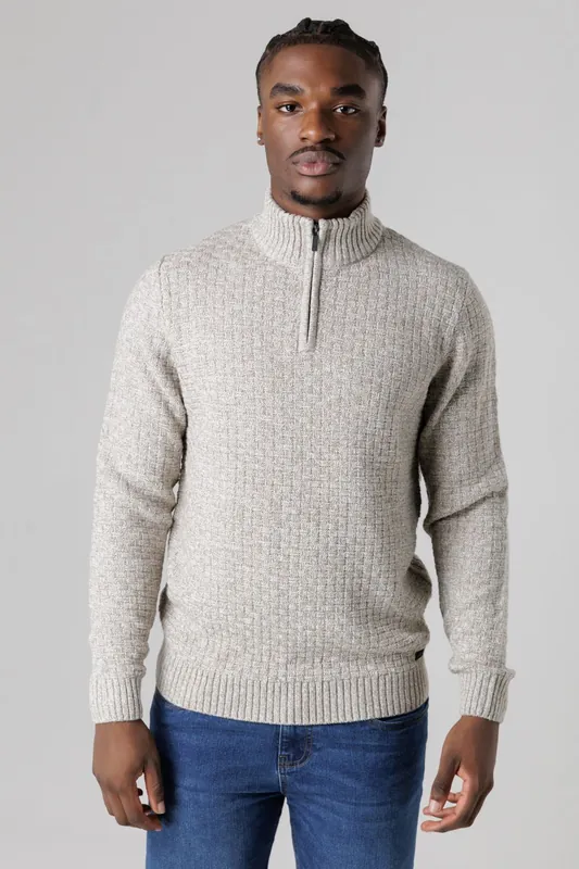 Quarter Zip Basket Stitch Jumper - Tokyo Laundry