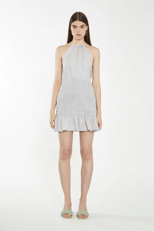 Halter Shirred Mini Dress - Shnoo
