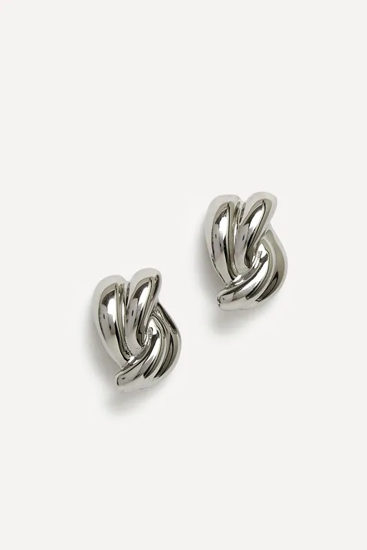 Twisted Silver Knot Twist Stud Earrings - Linzi