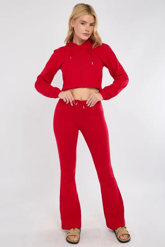 Cropped Zip Hoodie and Flared Trouser Set - Interlock - Co-ord Set