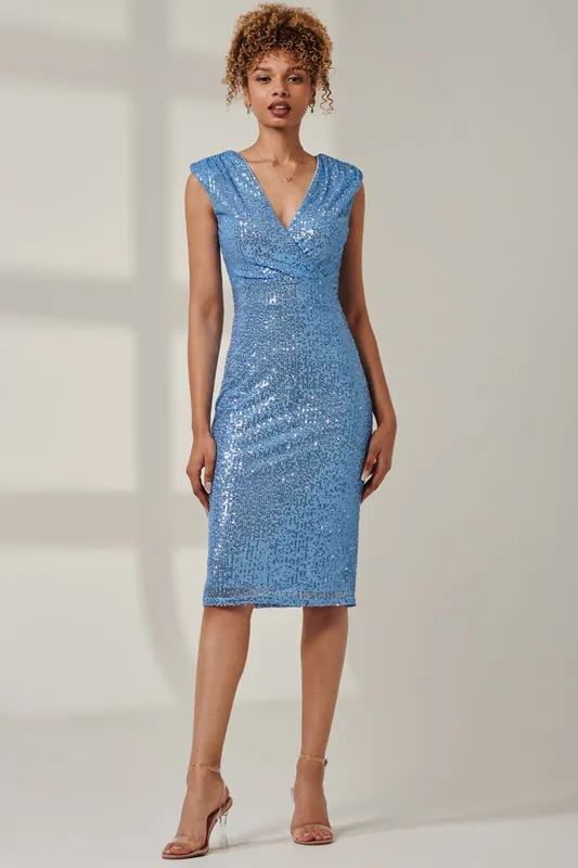 Sequin Wrap Detail Hourglass Dress - Jolie Moi