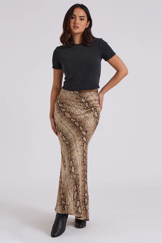 Snake Bias Cut Maxi Skirt - Urban Bliss