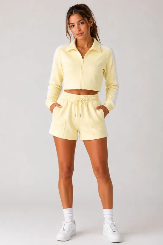 2 Pack Side Stripe Top and Drawstring Shorts Set - Fleece - Co-ord - L