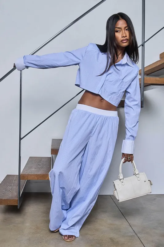 Wide Leg Pinstripe Trousers - EGO