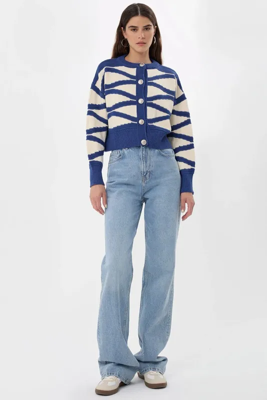 Striped Buttoned Long Sleeve Cardigan - Hiccup