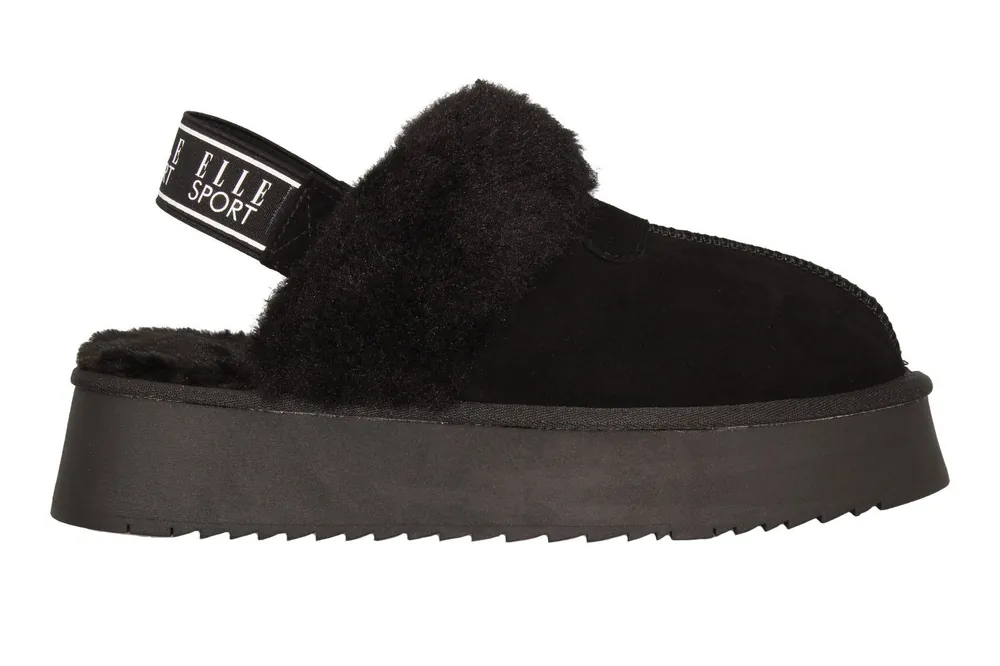Faux Fur Platform Slippers With Slingback Strap - Elle Sport