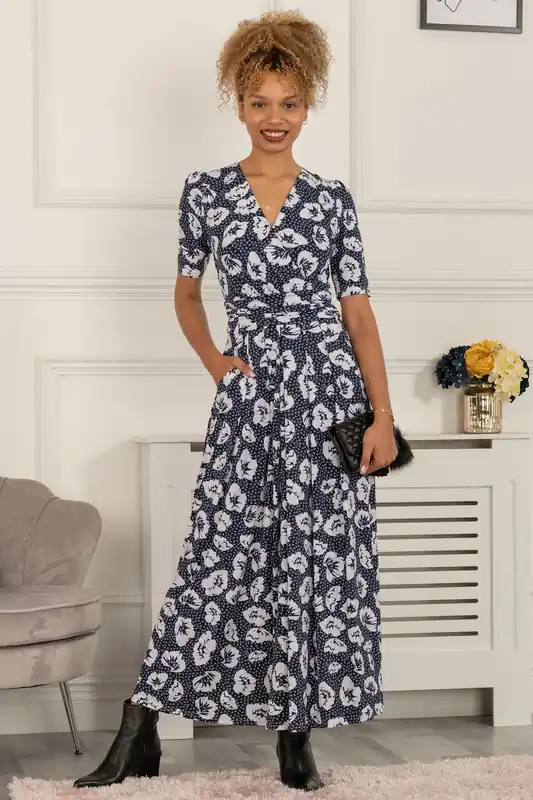 Evita Floral Print Maxi Jersey Dress - Jolie Moi