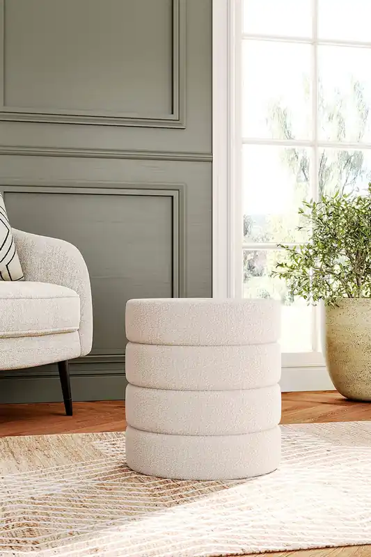 Round Channel Upholstered Footstool - Living and Home