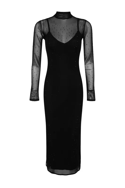 Tulle Evening Dress With Shiny Stone Detail - WOVCOR