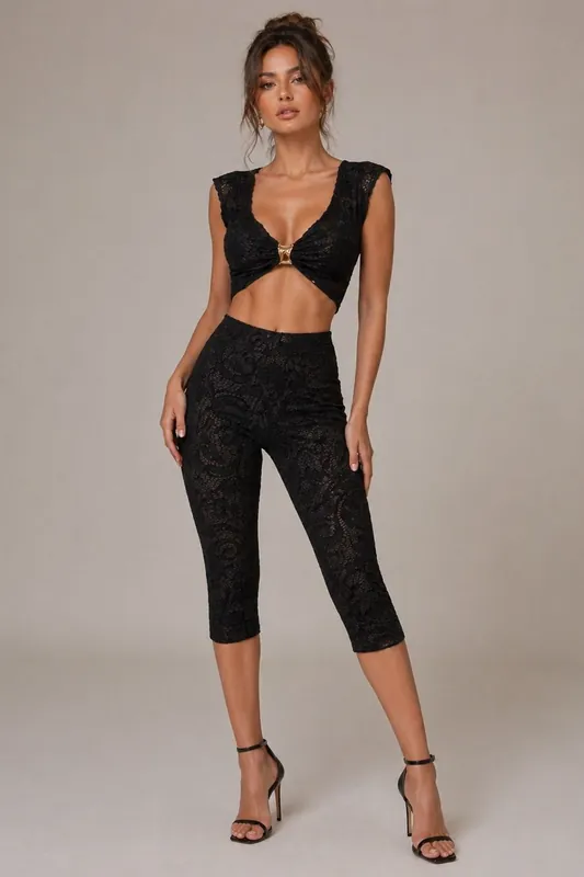 Lace Buckle Detail Crop Top and 34 Legging Co-ord