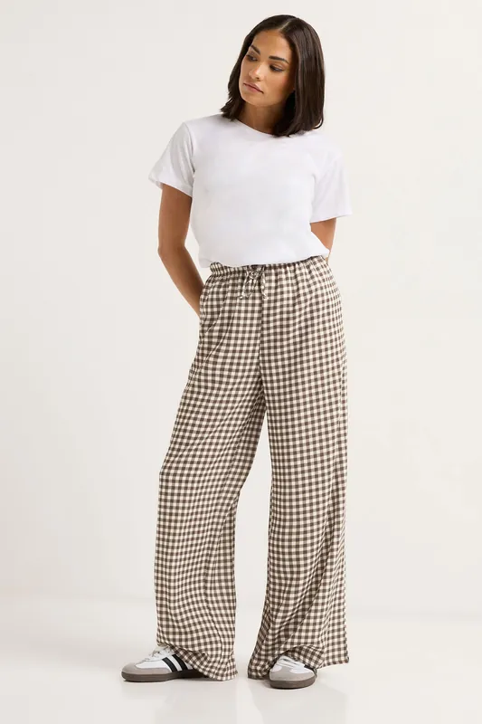 Petite Gingham Wide Leg Trousers - PixieGirl