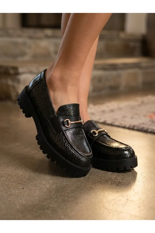 Poppy Snakeskin Chunky Loafers - IKRUSH