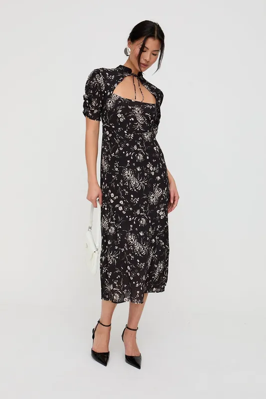 Primrose Garden Floral Print Maxi Dress In Black - Lily and Lionel