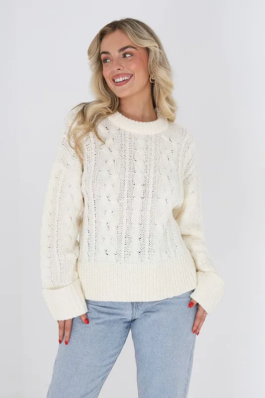 Crew Neck Cable Knit Jumper - Brave Soul
