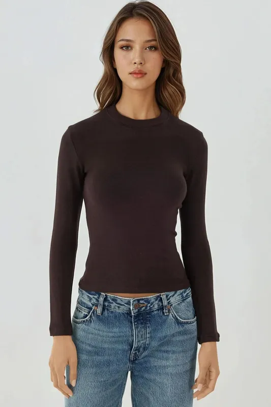 Ultra Soft Touch Slim Fit Crew Neck Long Sleeve Basic Top - Hiccup