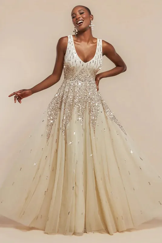 Sunray Sequin A Line Sleeveless Maxi Dress - Goddiva