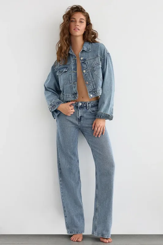Heart Pocket Straight-Leg Mid-Rise Jeans