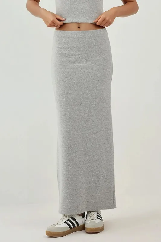 Elastic Waist Soft Textured Skirt with Slit - Hiccup