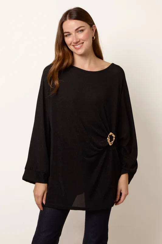 Black Buckle Metallic Top - Blue Vanilla