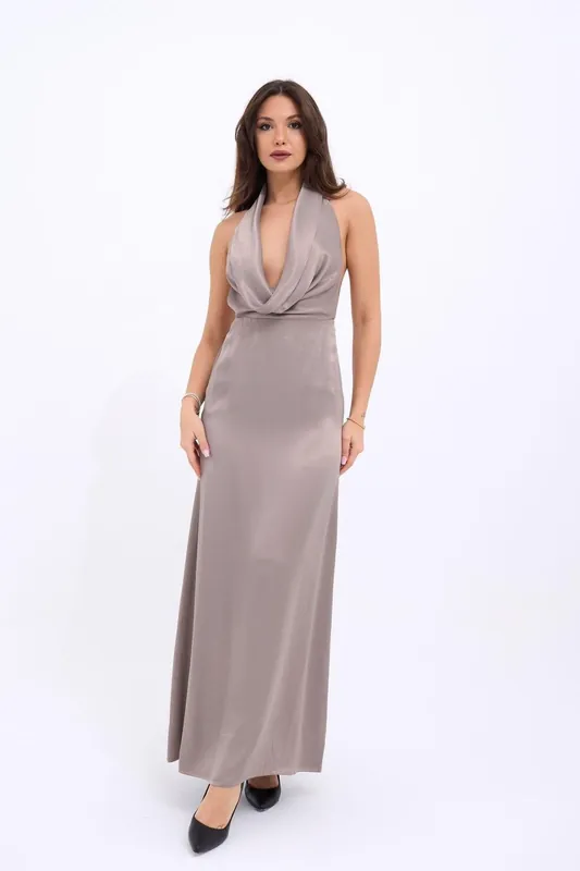 Satin Halter Neck Drape Dress - Janes