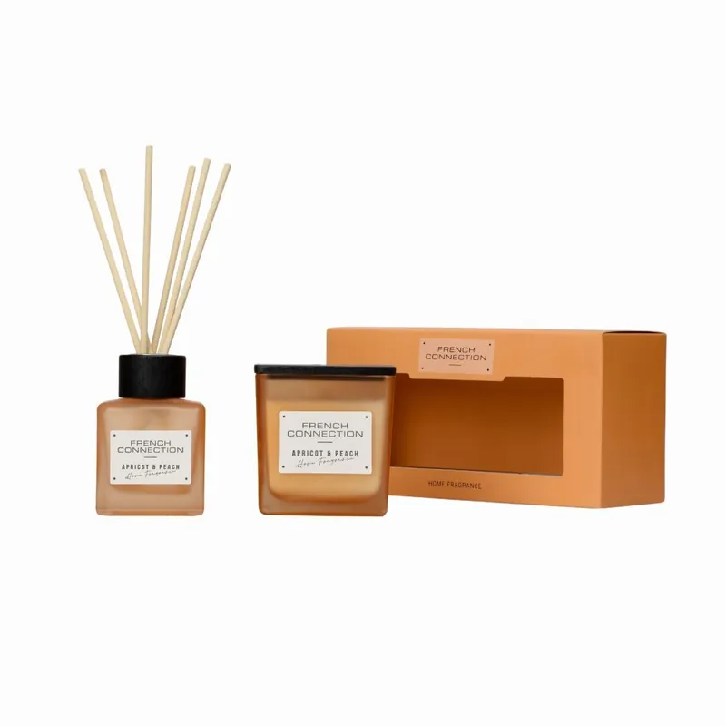 Apricot & Peach 200G Candle and 100ML Reed Diffuser Gift Set Square Design - French Connection
