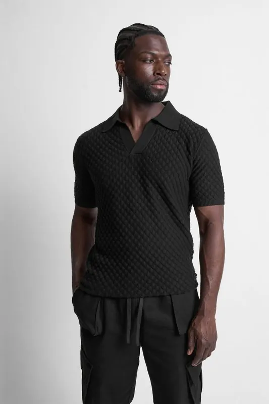 Shell Knit Revere Polo Top - Tanaki
