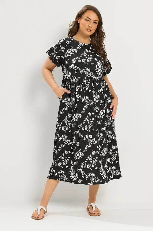 Floral Frill Sleeve Maxi Dress - Yours