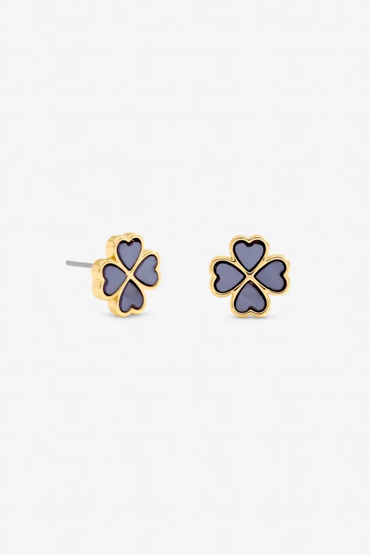Gold Plated and Lilac Clover Heart Stud Earrings - Jon Richard