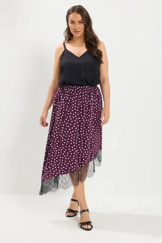 Polka Dot Lace Asymmetric Hem Skirt - Yours