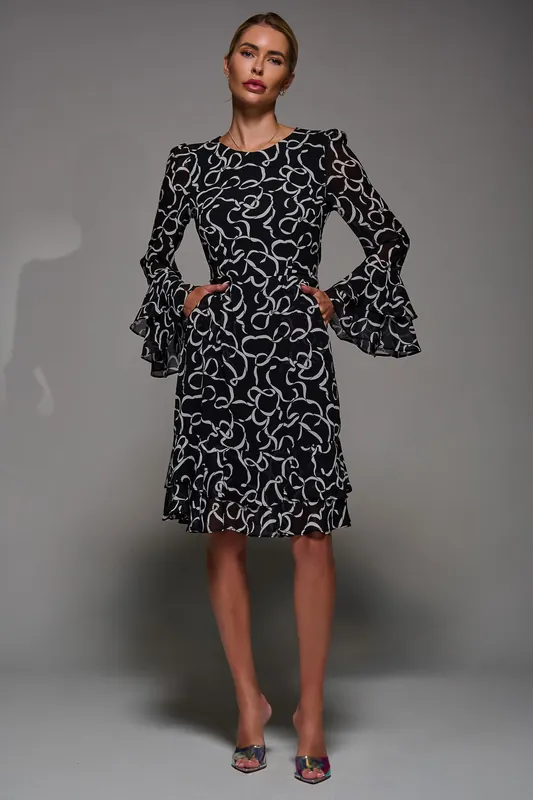 Long Sleeve Chiffon Knee Length Dress - Jolie Moi