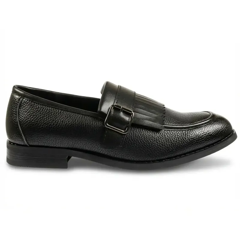 PU Leather Kiltie Loafers Fringe Monk Strap Slip-On Shoes