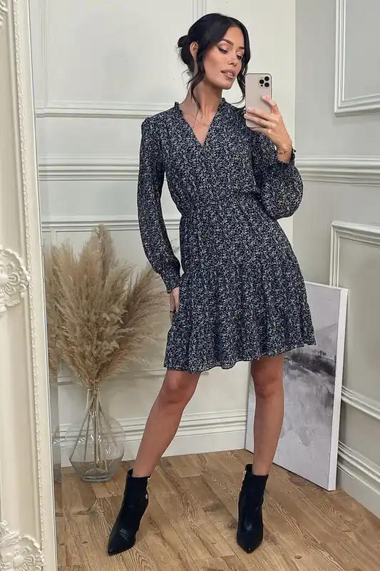 Ditsy Print Chiffon Smock Dress - Jolie Moi