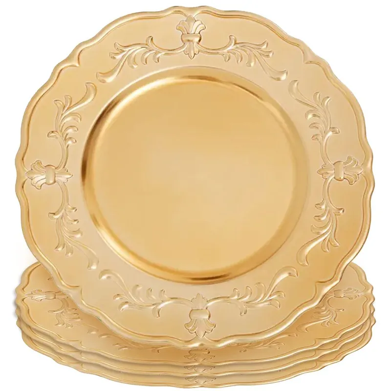 Set of Four 33cm Dia Gold Finish Baroque Charger Plates - Orsina